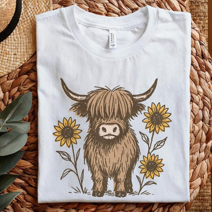 Highland Cow PNG Clipart, Cute Cow With Sunflowers PNG - 300 DPI Design