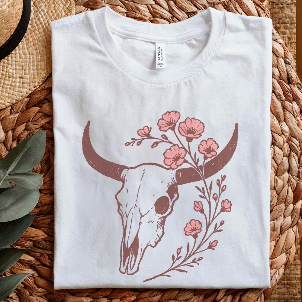 Boho Western Skull PNG, Floral Horns Tumbler PNG Digital Download - 300