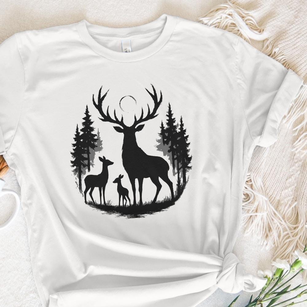 Deer Silhouette PNG, Woodland Forest Stag Family PNG - 300 DPI Design for