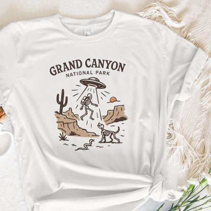 Grand Canyon National Park UFO Skeleton PNG T-Shirt, Alien Abduction