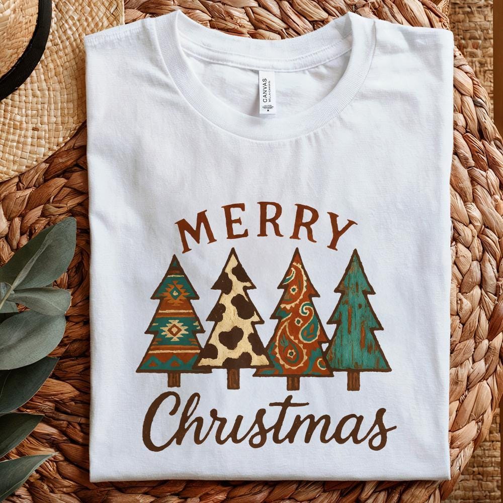 Merry Christmas PNG, Rustic Boho Christmas Trees PNG - 300 DPI Design for