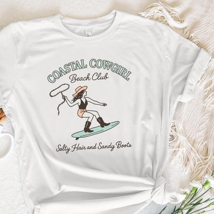 Coastal Cowgirl Beach Club PNG, Salty Hair and Sandy Boots - 300 DPI