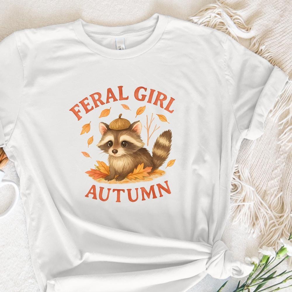 Feral Girl Autumn PNG, Cute Raccoon With Acorn Hat PNG - 300 DPI Design