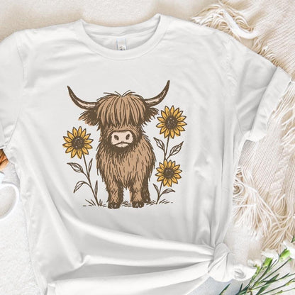 Highland Cow PNG Clipart, Cute Cow With Sunflowers PNG - 300 DPI Design