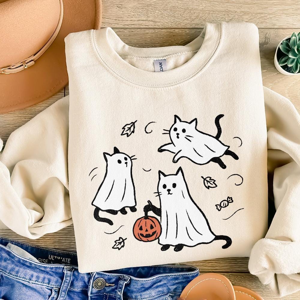 Ghost Cat PNG, Spooky Halloween Cat - 300 DPI Design for T-Shirt