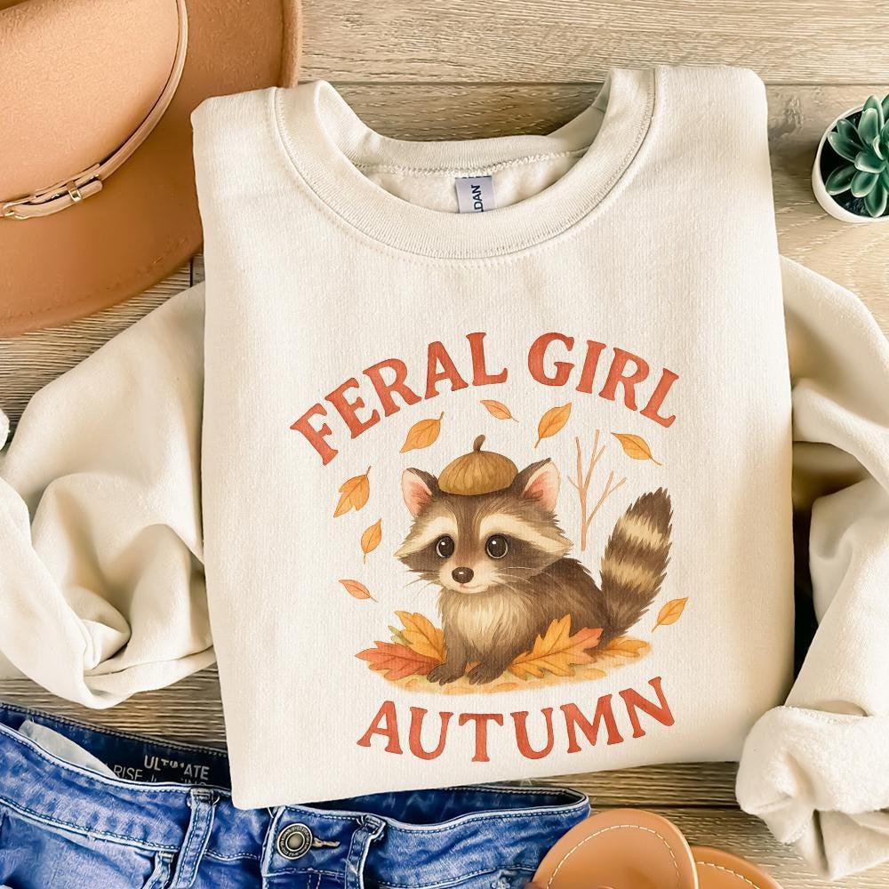 Feral Girl Autumn PNG, Cute Raccoon With Acorn Hat PNG - 300 DPI Design