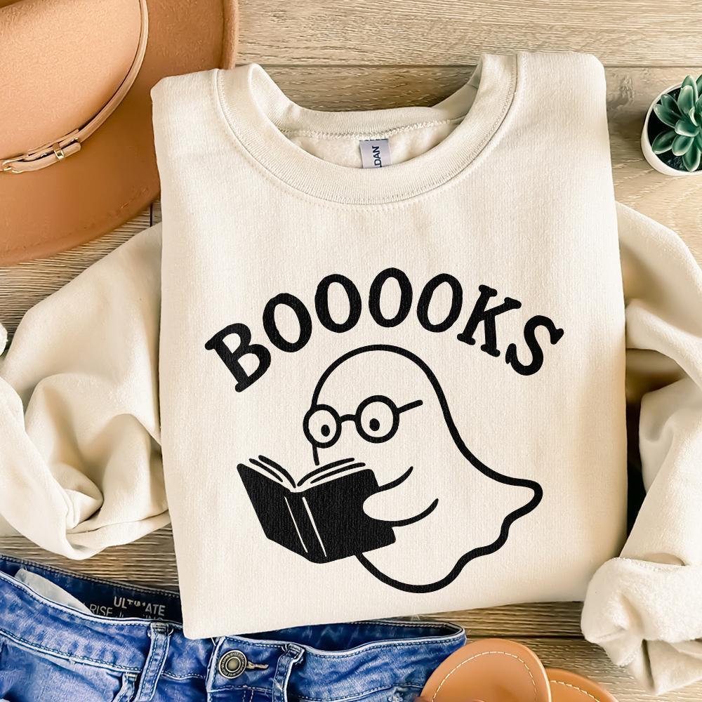 Booooks Ghost Reading PNG, Cute Halloween Book Lover PNG - 300 DPI Design