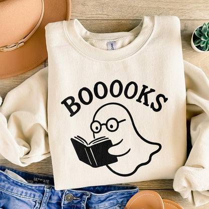 Booooks Ghost Reading PNG, Cute Halloween Book Lover PNG - 300 DPI Design