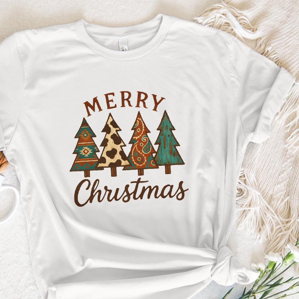 Merry Christmas PNG, Rustic Boho Christmas Trees PNG - 300 DPI Design for