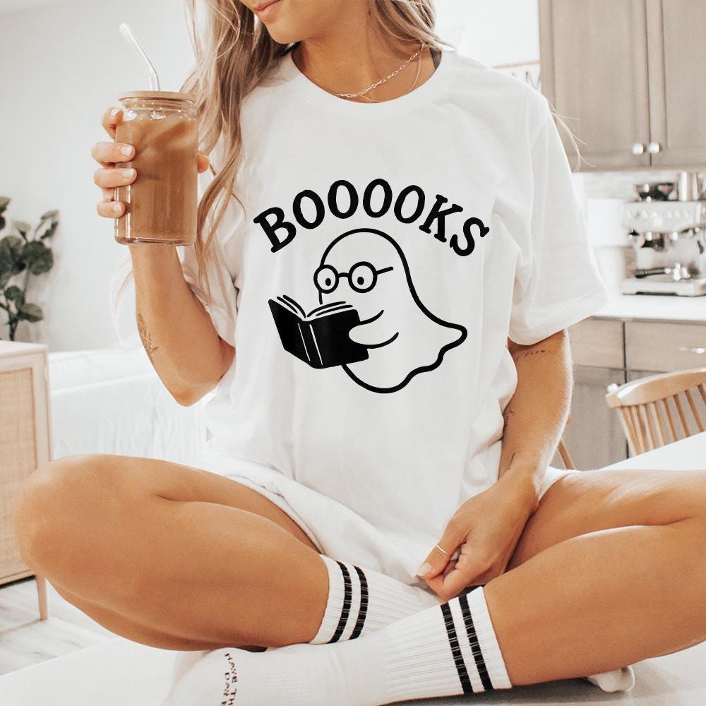 Booooks Ghost Reading PNG, Cute Halloween Book Lover PNG - 300 DPI Design