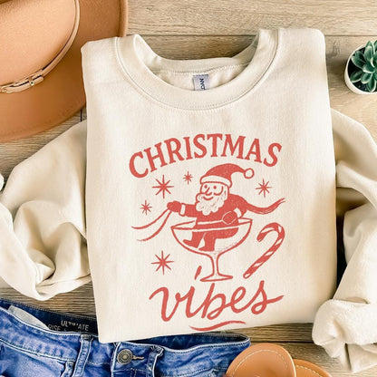 Christmas Vibes Santa Claus In Cocktail Glass PNG, Retro Christmas PNG