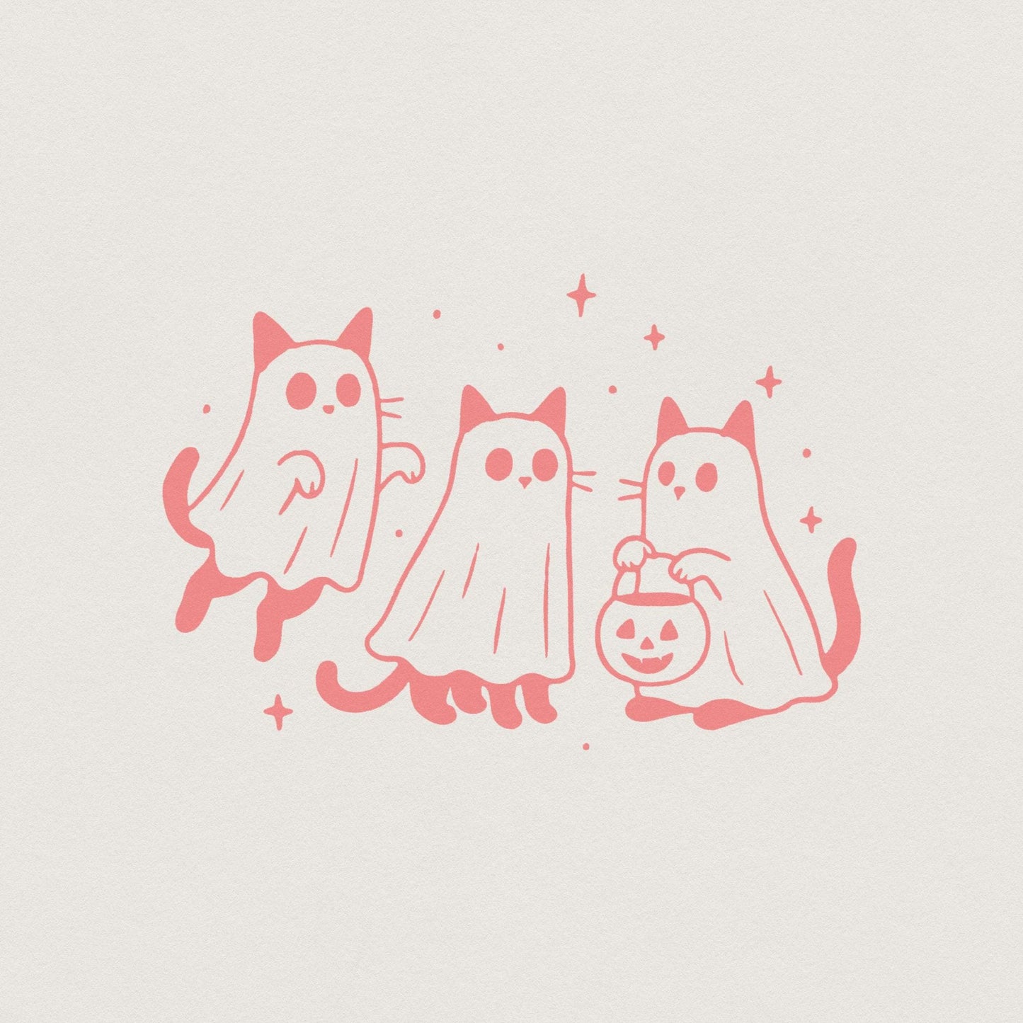Cute Ghost Cats PNG, Trick or Treat Halloween Cat Art - 300 DPI Design