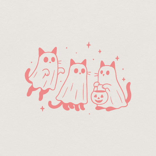 Cute Ghost Cats PNG, Trick or Treat Halloween Cat Art - 300 DPI Design