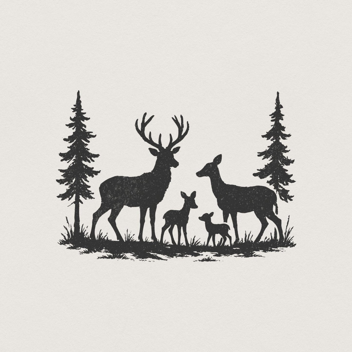Deer Family PNG, Woodland Forest Nature PNG - 300 DPI Design for T-Shirt