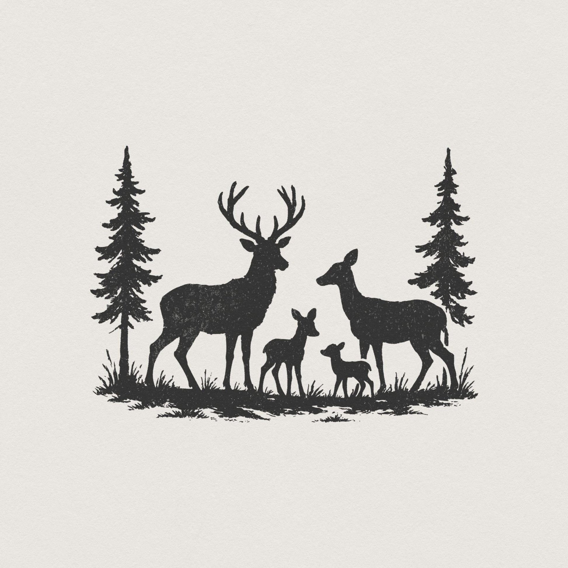 Deer Family PNG, Woodland Forest Nature PNG - 300 DPI Design for T-Shirt