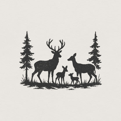 Deer Family PNG, Woodland Forest Nature PNG - 300 DPI Design for T-Shirt