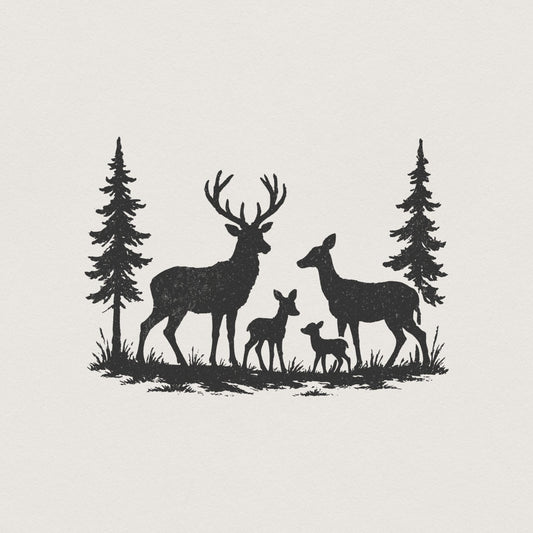 Deer Family PNG, Woodland Forest Nature PNG - 300 DPI Design for T-Shirt