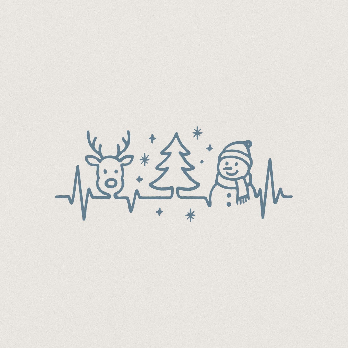Retro Christmas PNG, Minimalist Christmas Line Art with Reindeer - 300