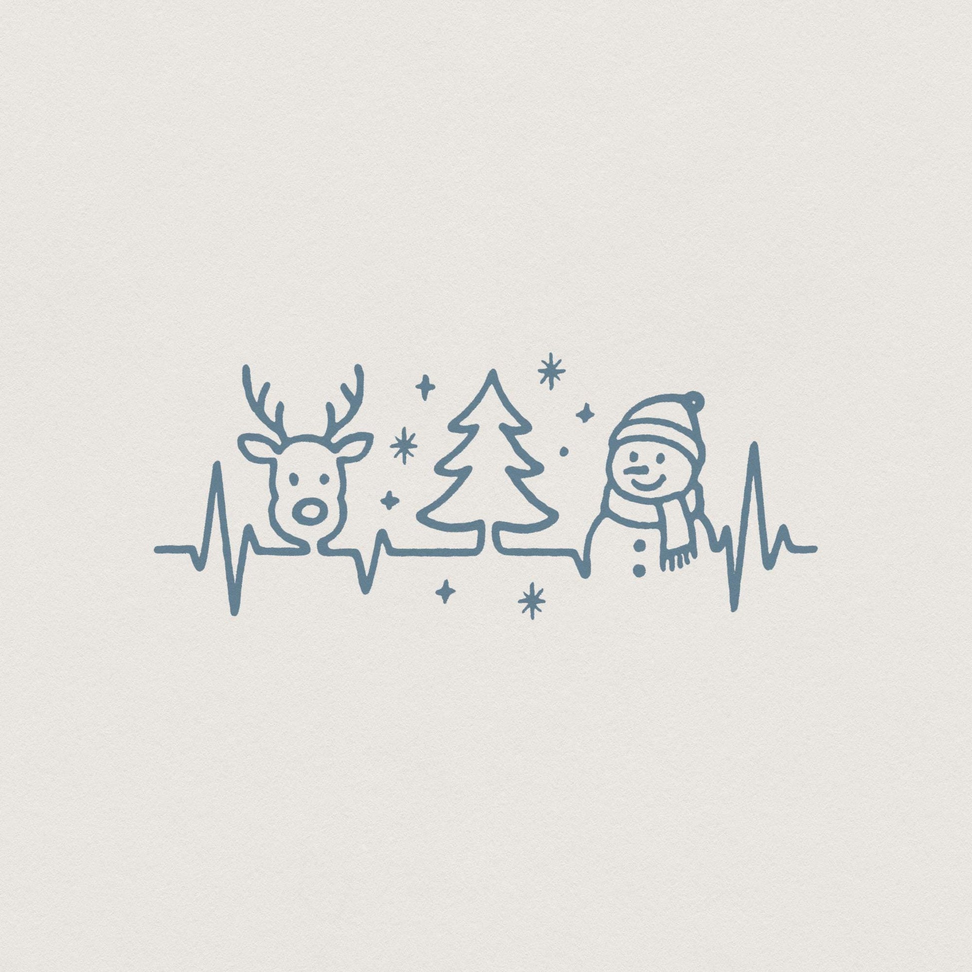 Retro Christmas PNG, Minimalist Christmas Line Art with Reindeer - 300