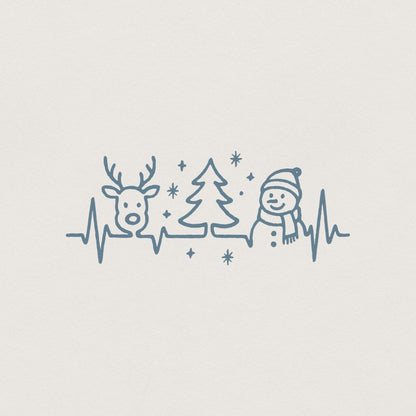 Retro Christmas PNG, Minimalist Christmas Line Art with Reindeer - 300