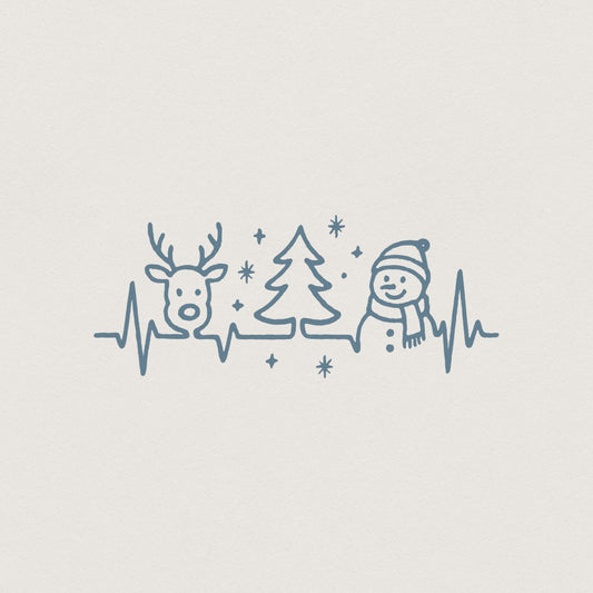 Retro Christmas PNG, Minimalist Christmas Line Art with Reindeer - 300
