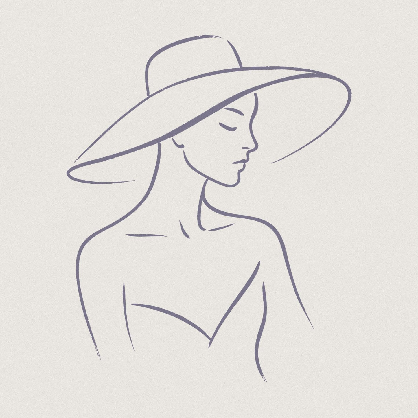 Elegant Woman With Hat Line Art PNG, Minimalist Fashion PNG Tee Design -