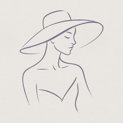 Elegant Woman With Hat Line Art PNG, Minimalist Fashion PNG Tee Design -