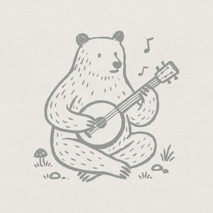 Bear Playing Banjo PNG – Cute Animal Music Illustration PNG, Woodland