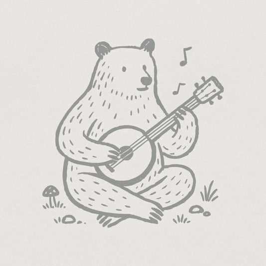 Bear Playing Banjo PNG – Cute Animal Music Illustration PNG, Woodland