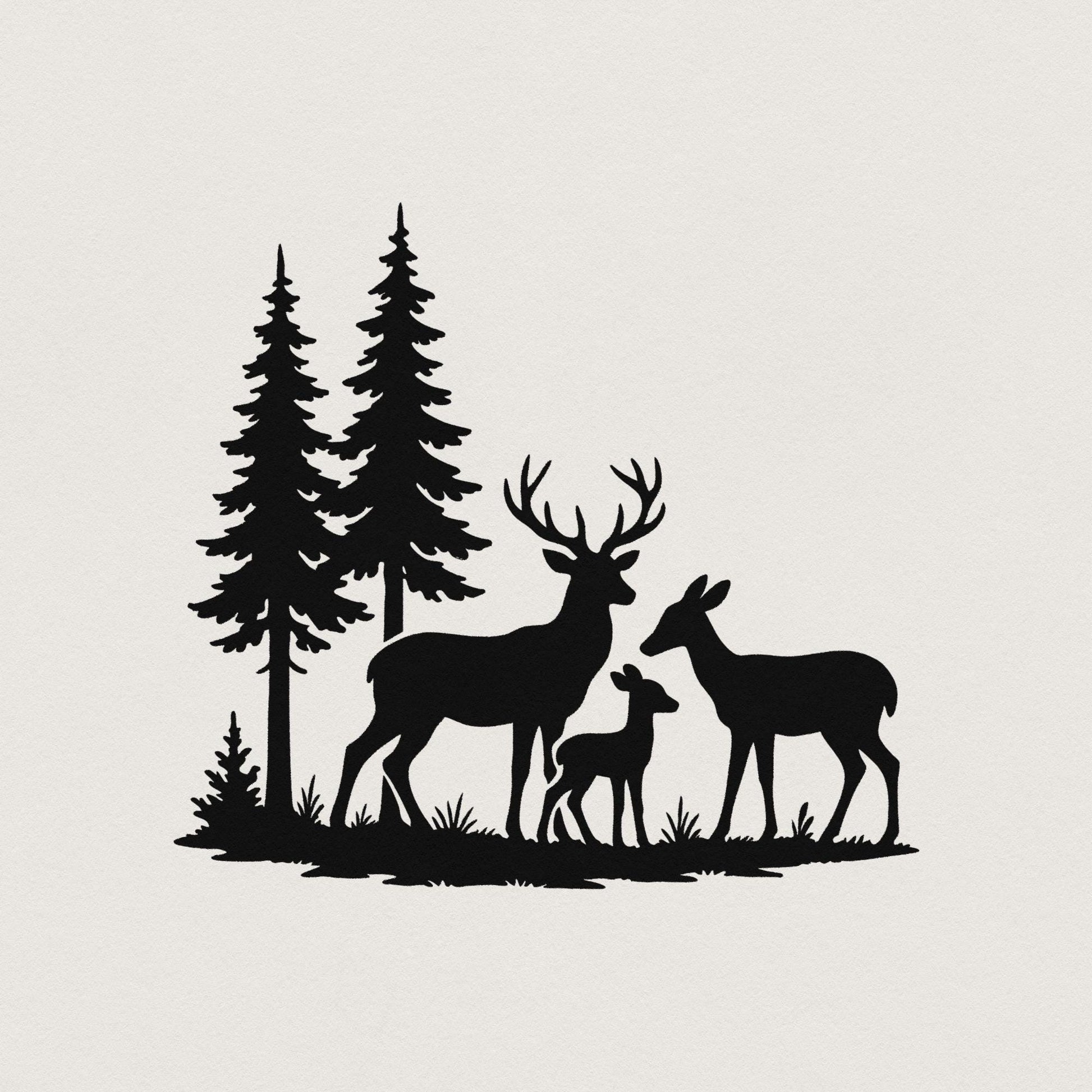 Deer Family Silhouette PNG, Woodland Forest Animals PNG - 300 DPI Design