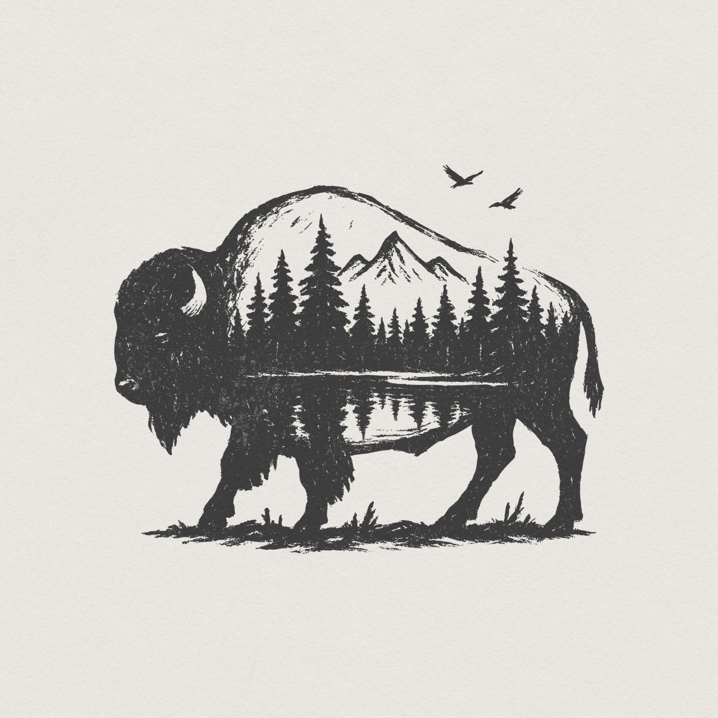 Bison Double Exposure PNG, Nature Mountain Forest Wildlife Rustic - 300