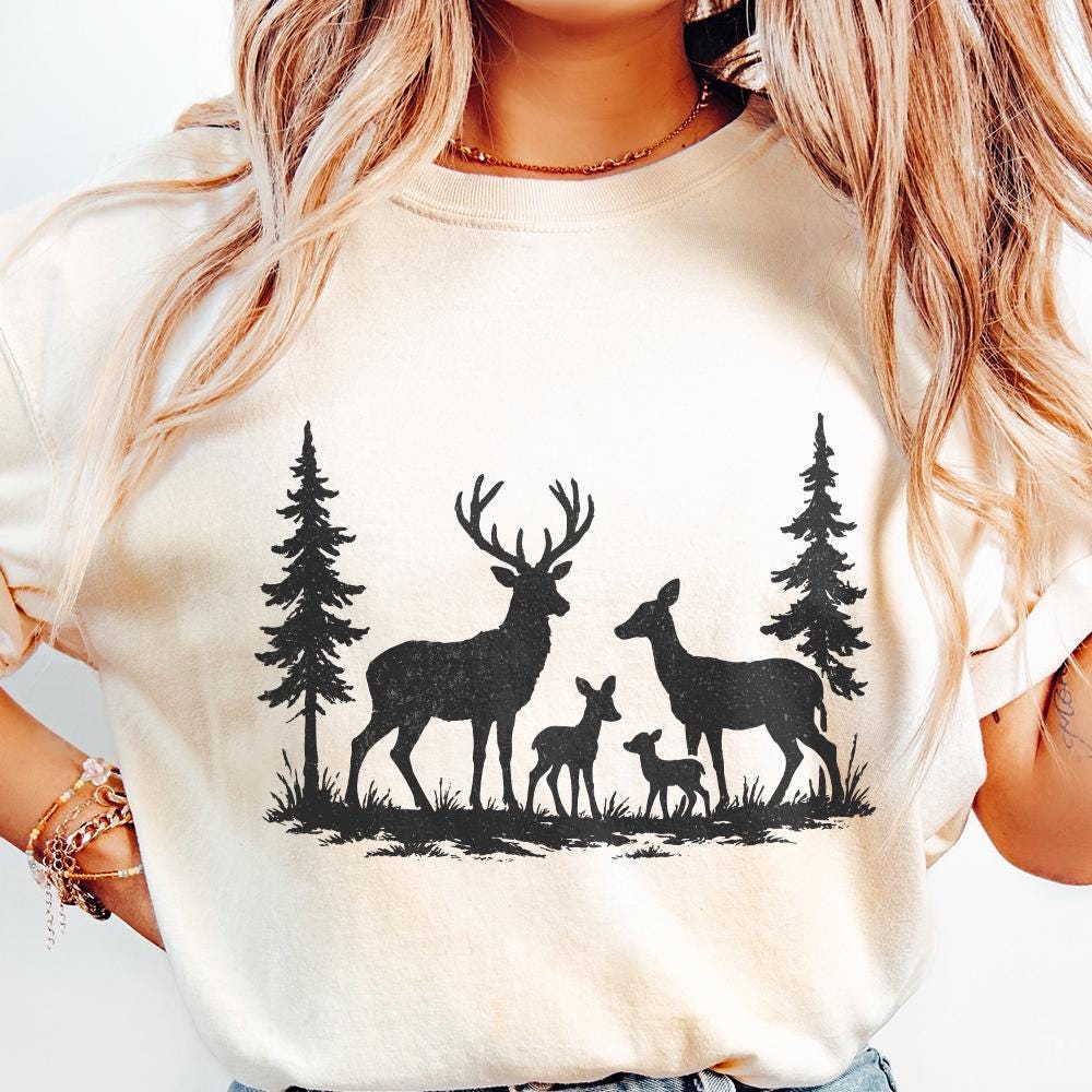 Deer Family PNG, Woodland Forest Nature PNG - 300 DPI Design for T-Shirt