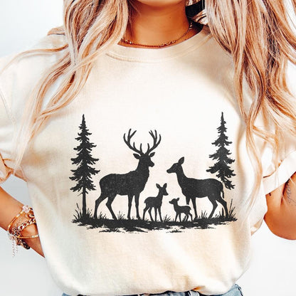 Deer Family PNG, Woodland Forest Nature PNG - 300 DPI Design for T-Shirt