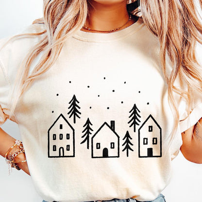 Minimalist Winter House PNG, Scandinavian Home Art - 300 DPI Design for