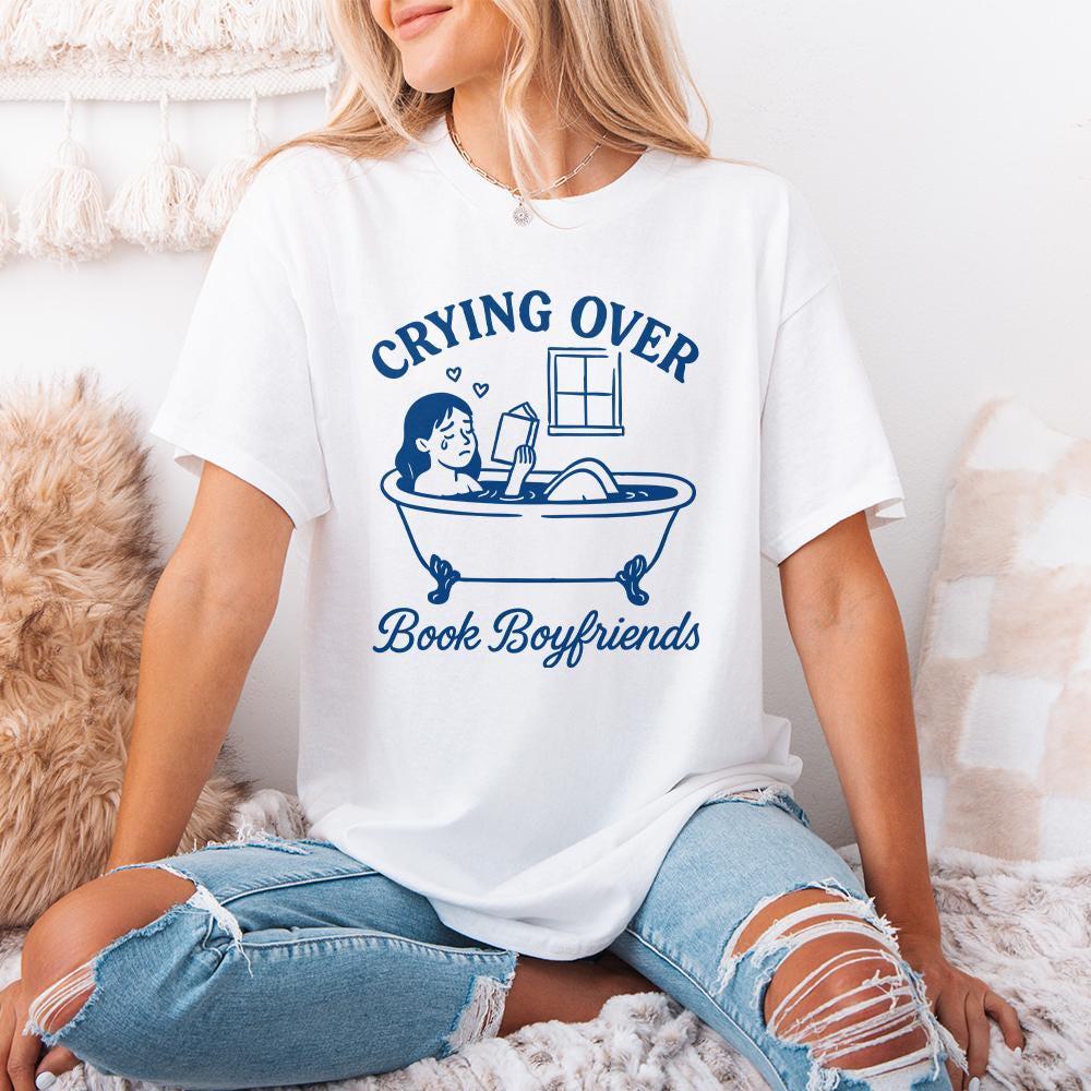 Crying Over Book Boyfriends PNG, Funny Romance Reader Digital Download -