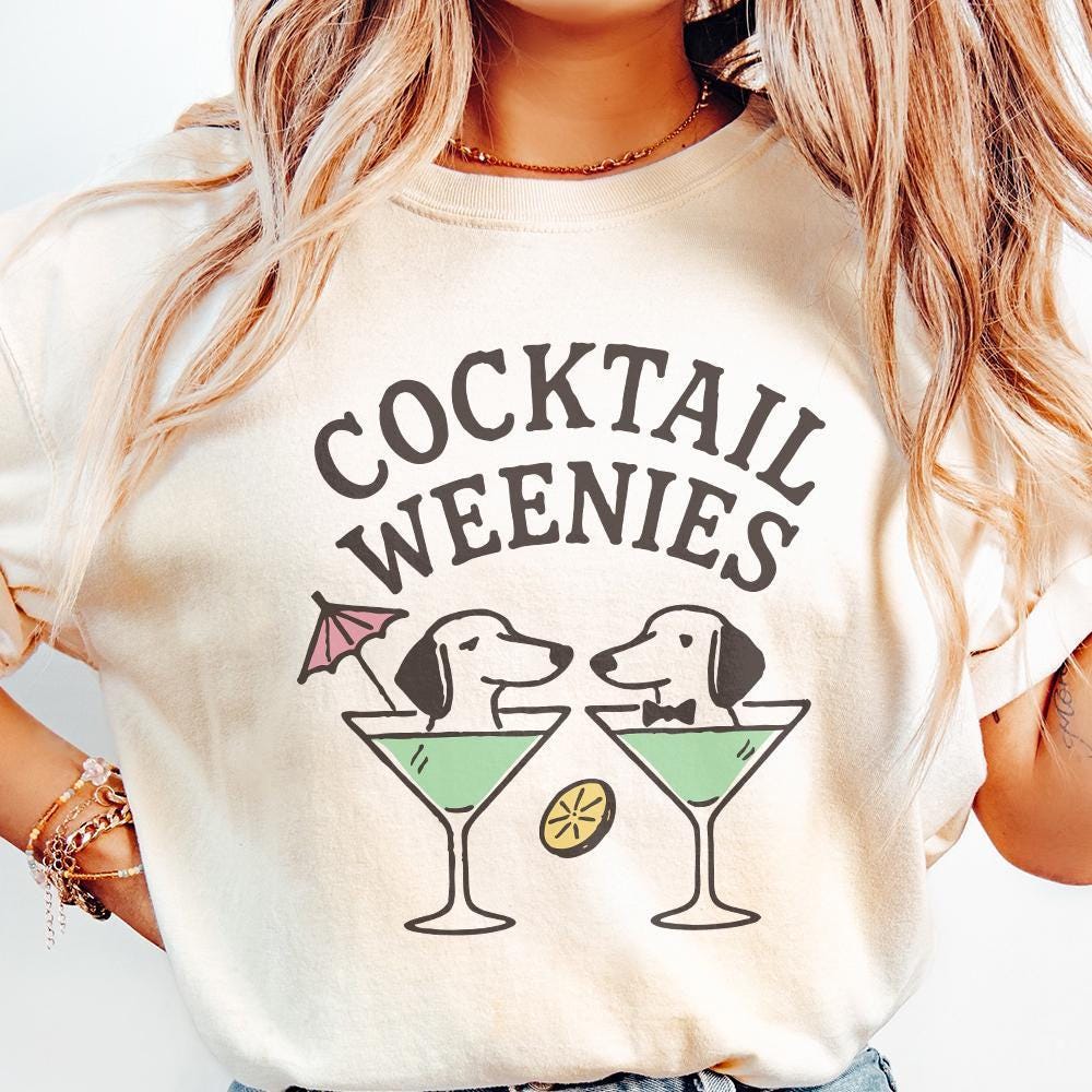 Cocktail Weenies PNG Tee, Dachshund Dogs in Martini Glasses Cute Digital