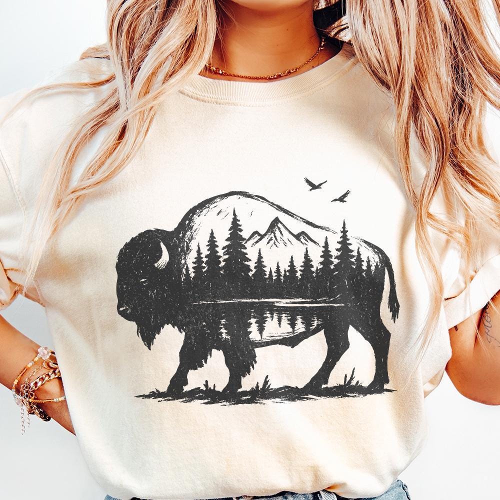 Bison Double Exposure PNG, Nature Mountain Forest Wildlife Rustic - 300