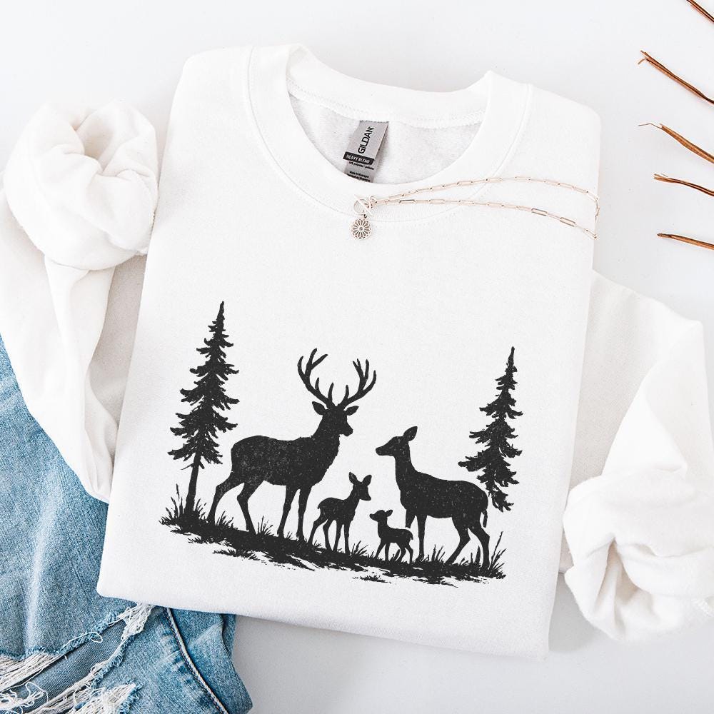 Deer Family PNG, Woodland Forest Nature PNG - 300 DPI Design for T-Shirt