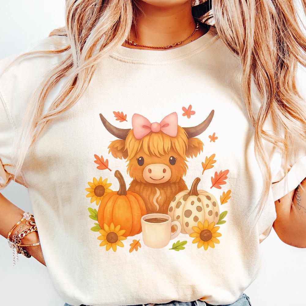 Highland Cow Fall PNG, Autumn PNG - 300 DPI Design for T-Shirt
