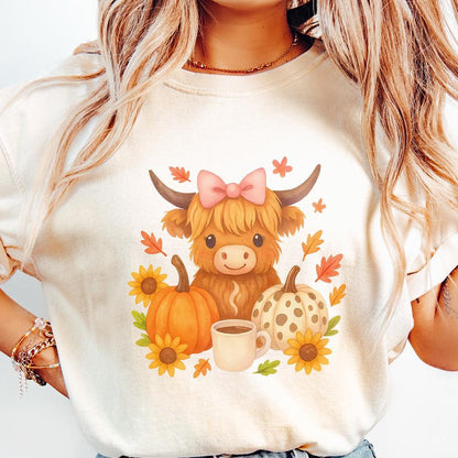 Highland Cow Fall PNG, Autumn PNG - 300 DPI Design for T-Shirt