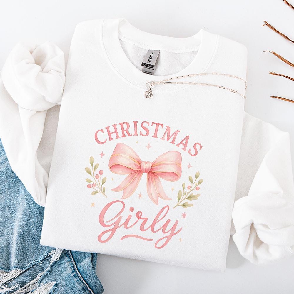 Christmas Girly PNG, Pink Bow Holiday PNG Shirt - 300 DPI Design for