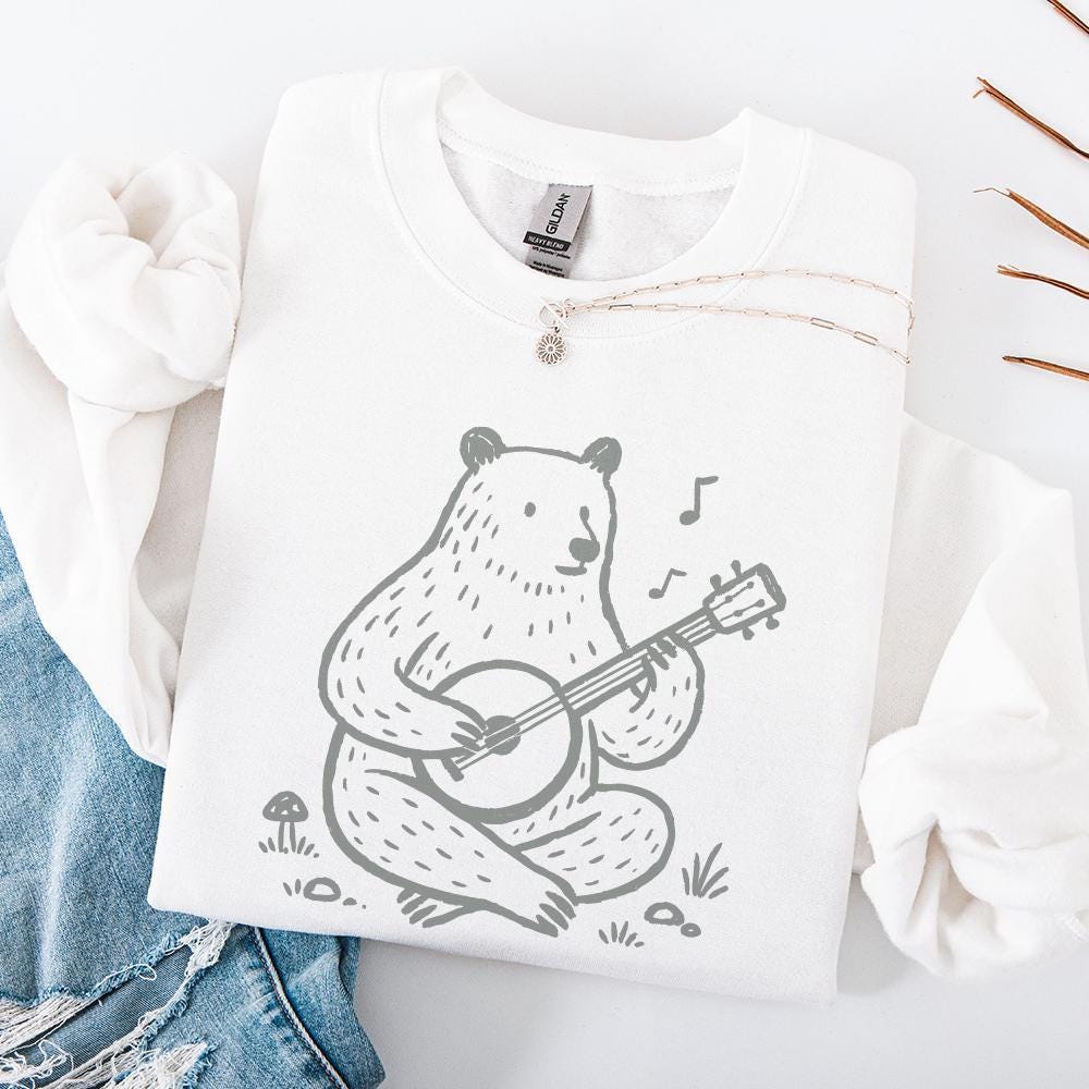 Bear Playing Banjo PNG – Cute Animal Music Illustration PNG, Woodland