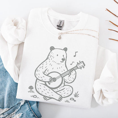 Bear Playing Banjo PNG – Cute Animal Music Illustration PNG, Woodland