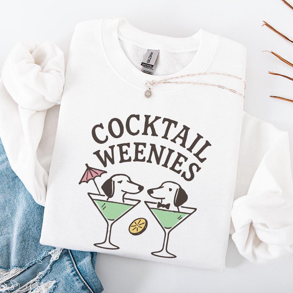 Cocktail Weenies PNG Tee, Dachshund Dogs in Martini Glasses Cute Digital