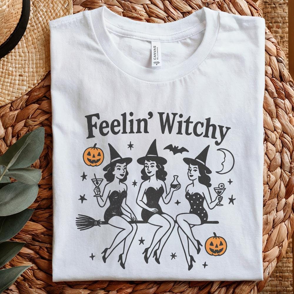 Feelin' Witchy PNG, Retro Halloween Witches - 300 DPI Design for T-Shirt