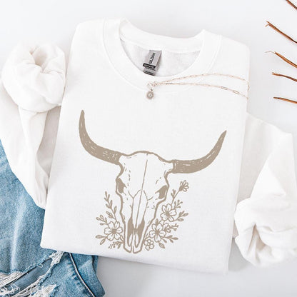 Boho Cow Skull PNG, Floral Skull Art - 300 DPI Design for T-Shirt