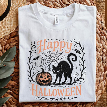 Happy Halloween PNG, Black Cat and Pumpkin Clipart PNG for T-Shirts - 300
