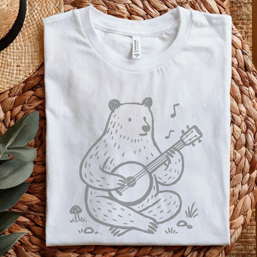 Bear Playing Banjo PNG – Cute Animal Music Illustration PNG, Woodland