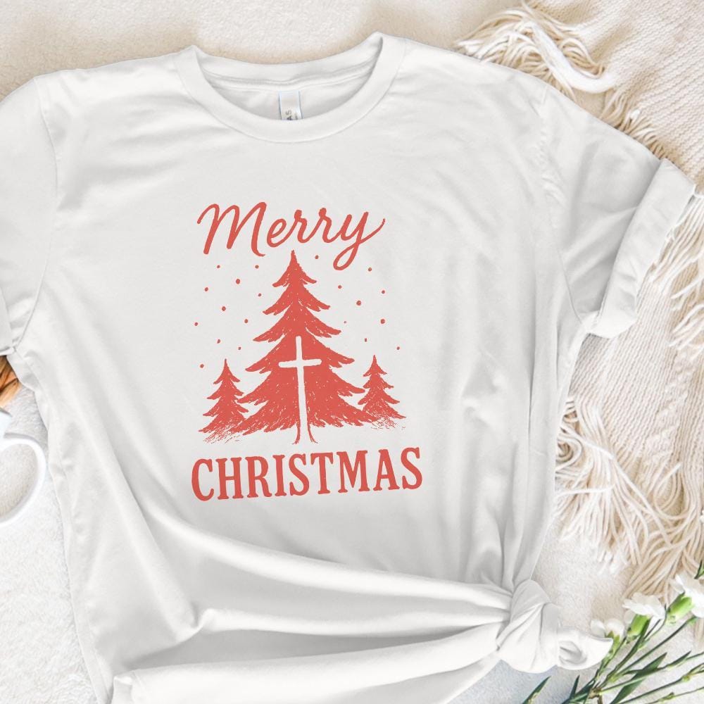 Merry Christmas PNG, Christian Christmas Tree Cross Digital Download -