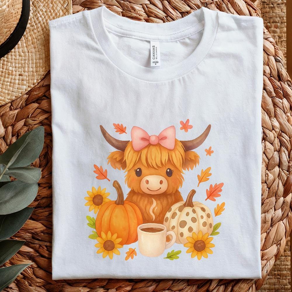 Highland Cow Fall PNG, Autumn PNG - 300 DPI Design for T-Shirt
